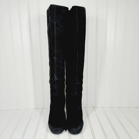Nine West Camelot Knee High Black Suede Leather High Heeled Boots F760 - Picture 3 of 14